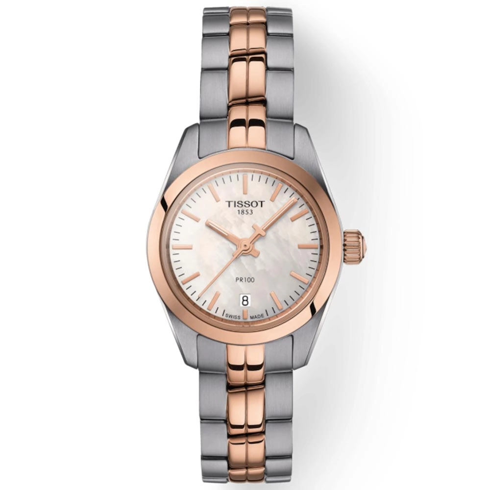 Tissot PR 100 Lady 25mm Silver Dial Rose Gold PVD Steel Quartz Watch T1010102211101