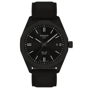 Tissot PRC 100 Solar 39mm Black Dial Black PVD Steel Quartz Watch T1514223605100
