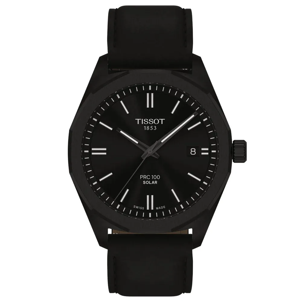 Tissot PRC 100 Solar 39mm Black Dial Black PVD Steel Quartz Watch T1514223605100