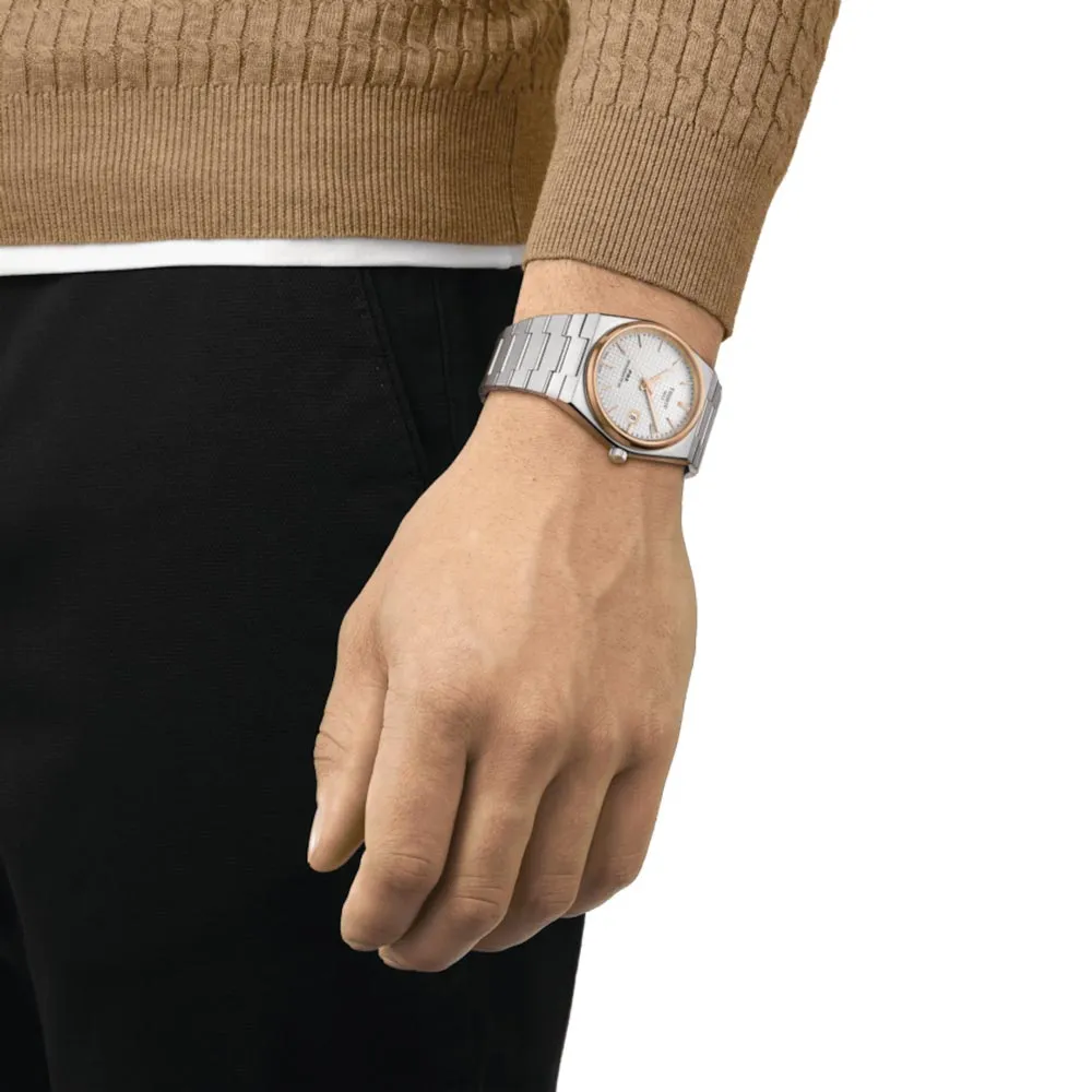 Tissot PRX Powermatic 80 Silver Dial 40mm Rose Gold PVD Steel Automatic Gents Watch T1374072103100