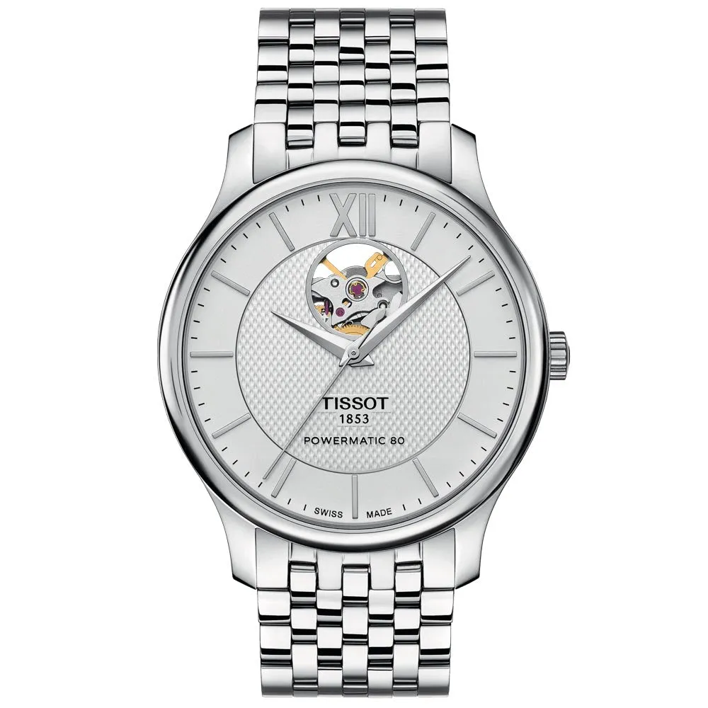 Tissot Tradition Powermatic 80 Open Heart 40mm Silver Dial Gents Watch T0639071103800