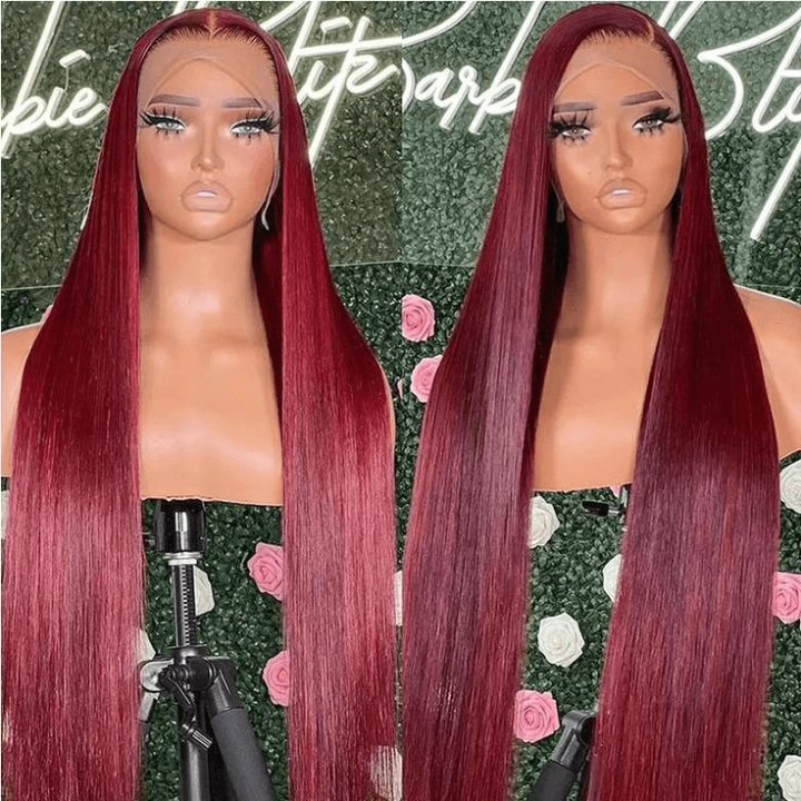 Tuneful 99j Burgundy Color 13x6 Lace Front Human Hair Straight Wigs Bogo Deal