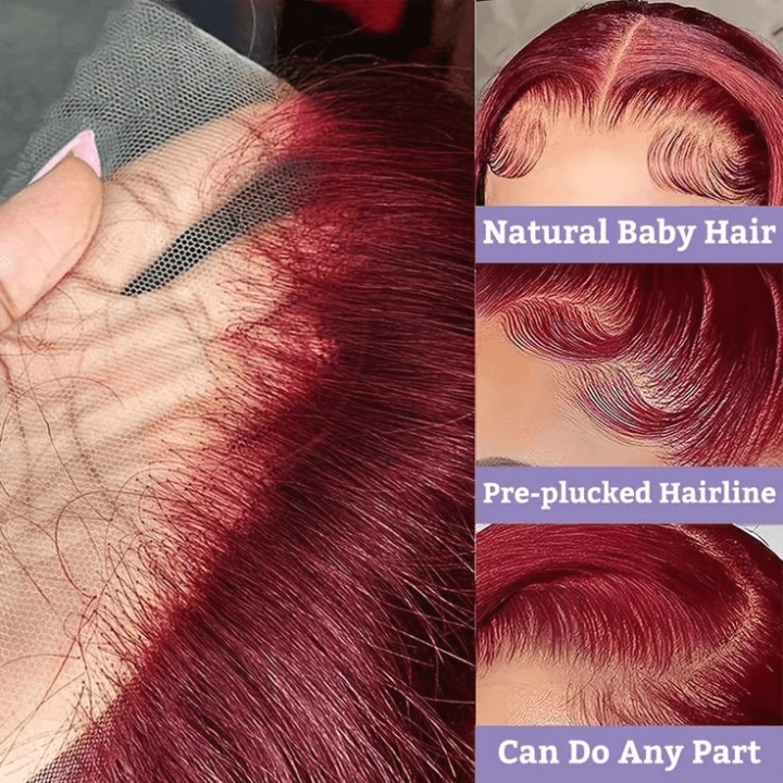 Tuneful 99j Burgundy Color 13x6 Lace Front Human Hair Straight Wigs Bogo Deal