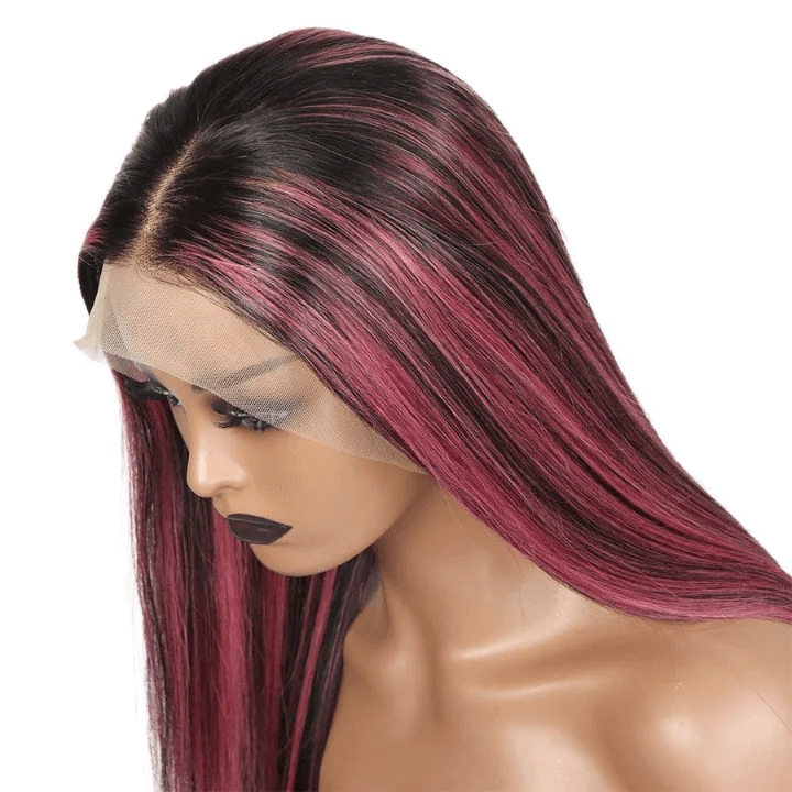 Tuneful Glueless Purple Pink Highlight Colored 13x6 5x5 6x5 Lace Front Closure Human Hair Wig 180% Density