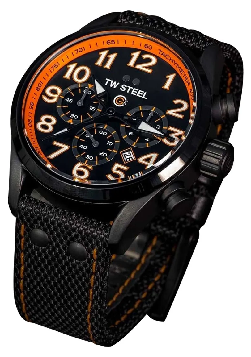 TW Steel Volante GCK Rallycross Special Edition Chronograph Black PVD Black Dial Black Textile Strap Date Quartz Mens Watch TW981