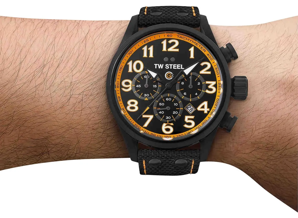 TW Steel Volante GCK Rallycross Special Edition Chronograph Black PVD Black Dial Black Textile Strap Date Quartz Mens Watch TW981