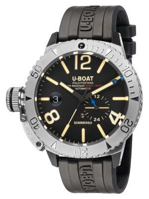 U-Boat Sommerso Automatic Stainless Steel Black Dial Black Rubber Strap Date Divers Mens Watch 9007