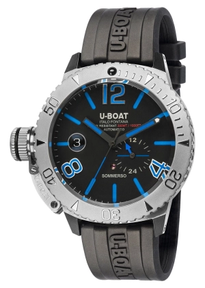 U-Boat Sommerso Automatic Stainless Steel Black Dial Black Rubber Strap Date Divers Mens Watch 9014