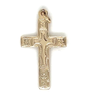 Vintage 9ct Yellow Gold Detail Engraved Cross Pendant