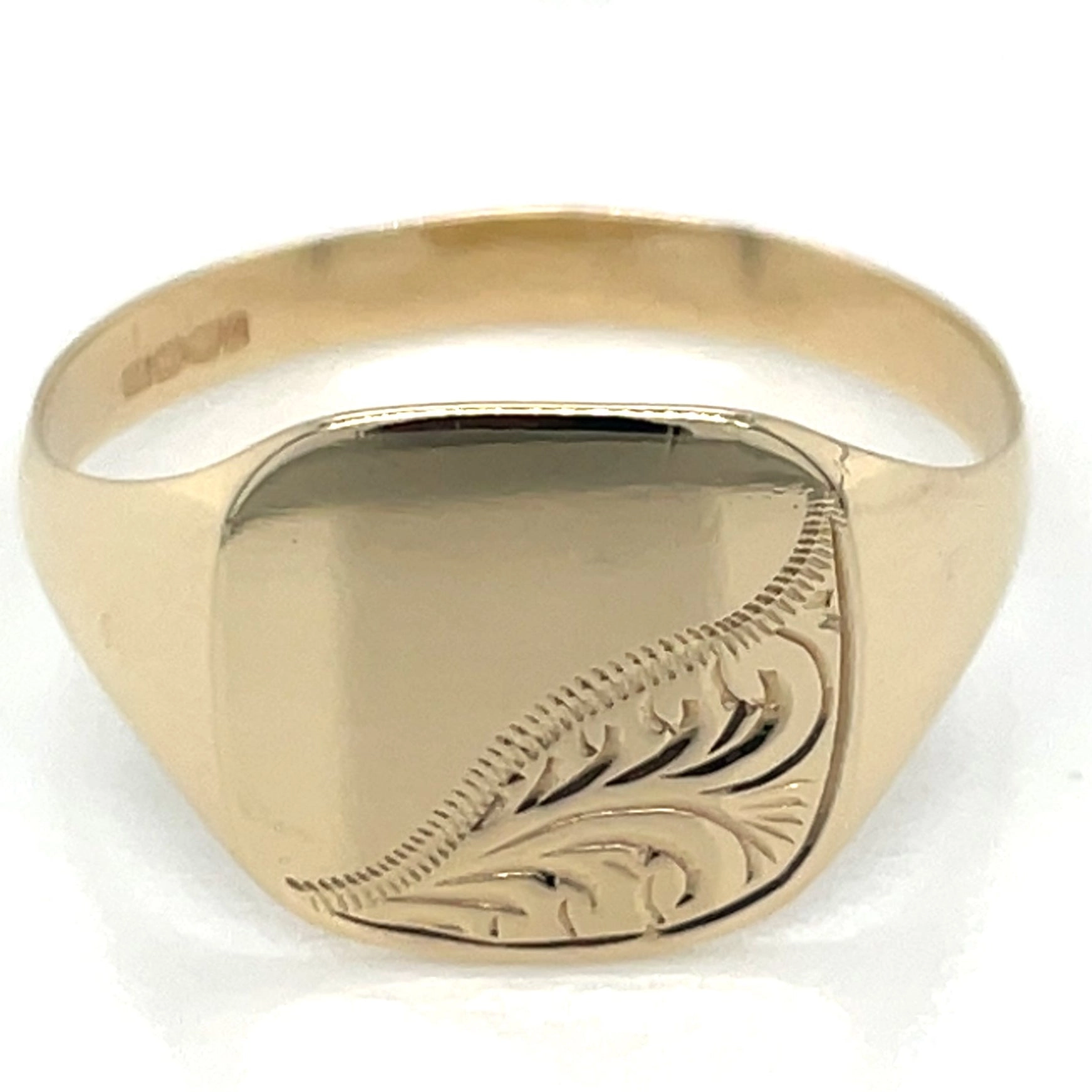 Vintage 9ct Yellow Gold Detailed Square Signet Ring