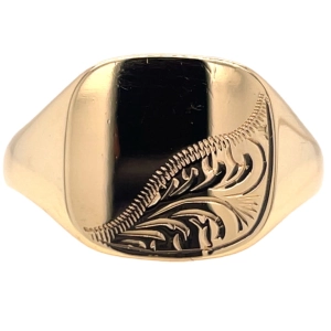 Vintage 9ct Yellow Gold Detailed Square Signet Ring