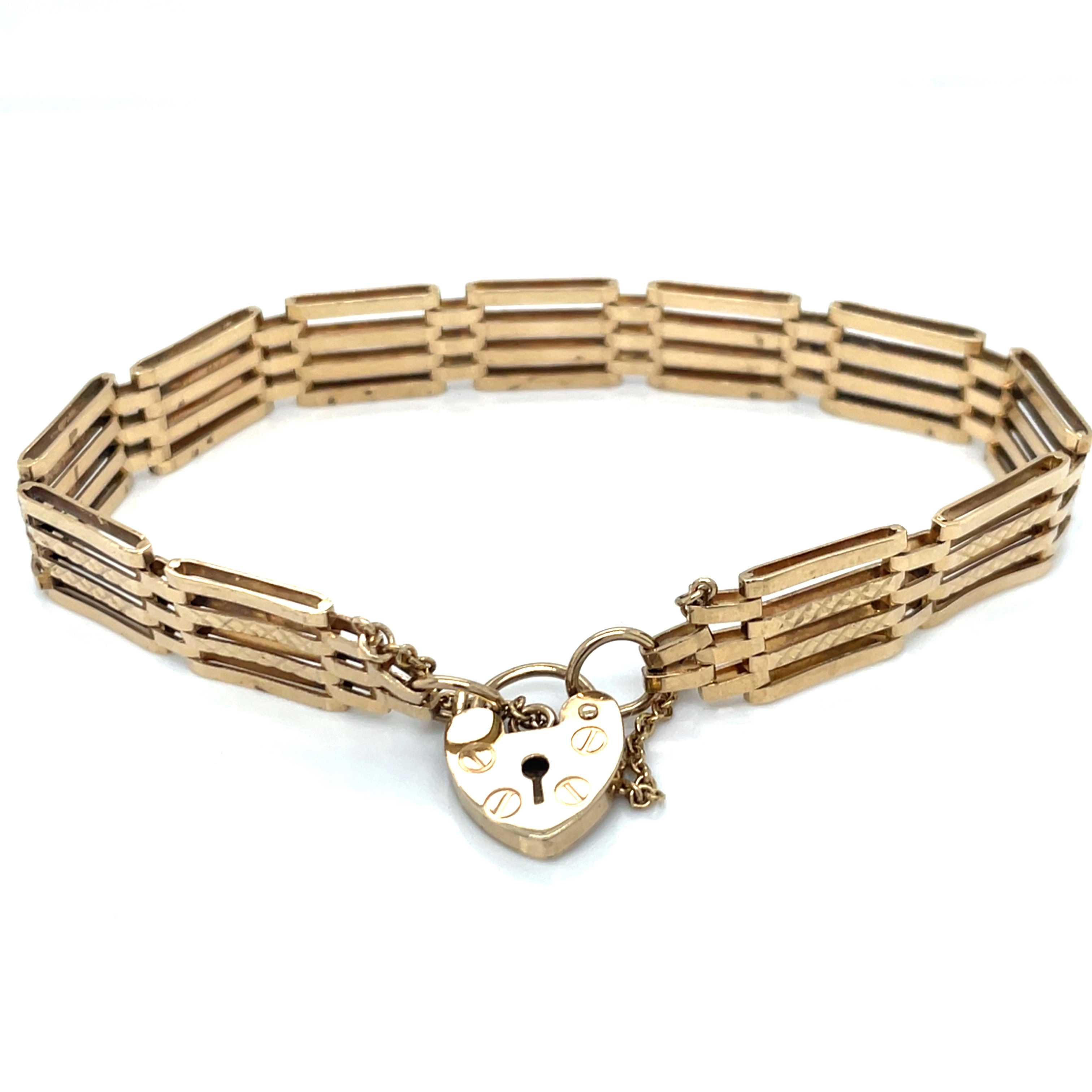 Vintage 9ct Yellow Gold Gate Heart Locket Bracelet