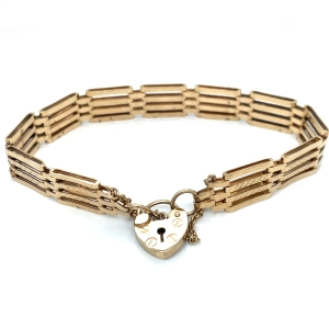 Vintage 9ct Yellow Gold Gate Heart Locket Bracelet