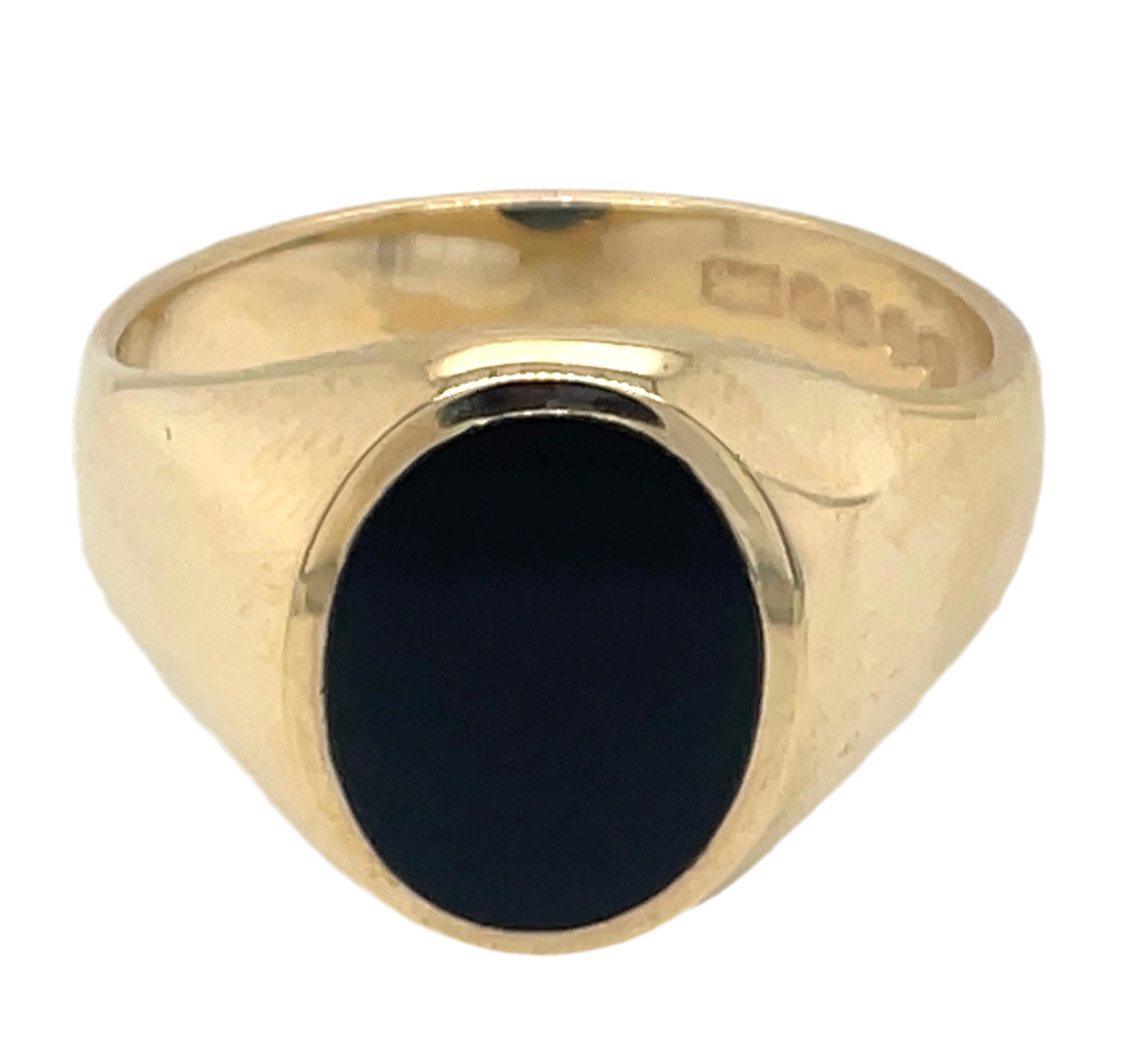 Vintage 9ct Yellow Gold Gents Oval Black Onyx Signet Ring