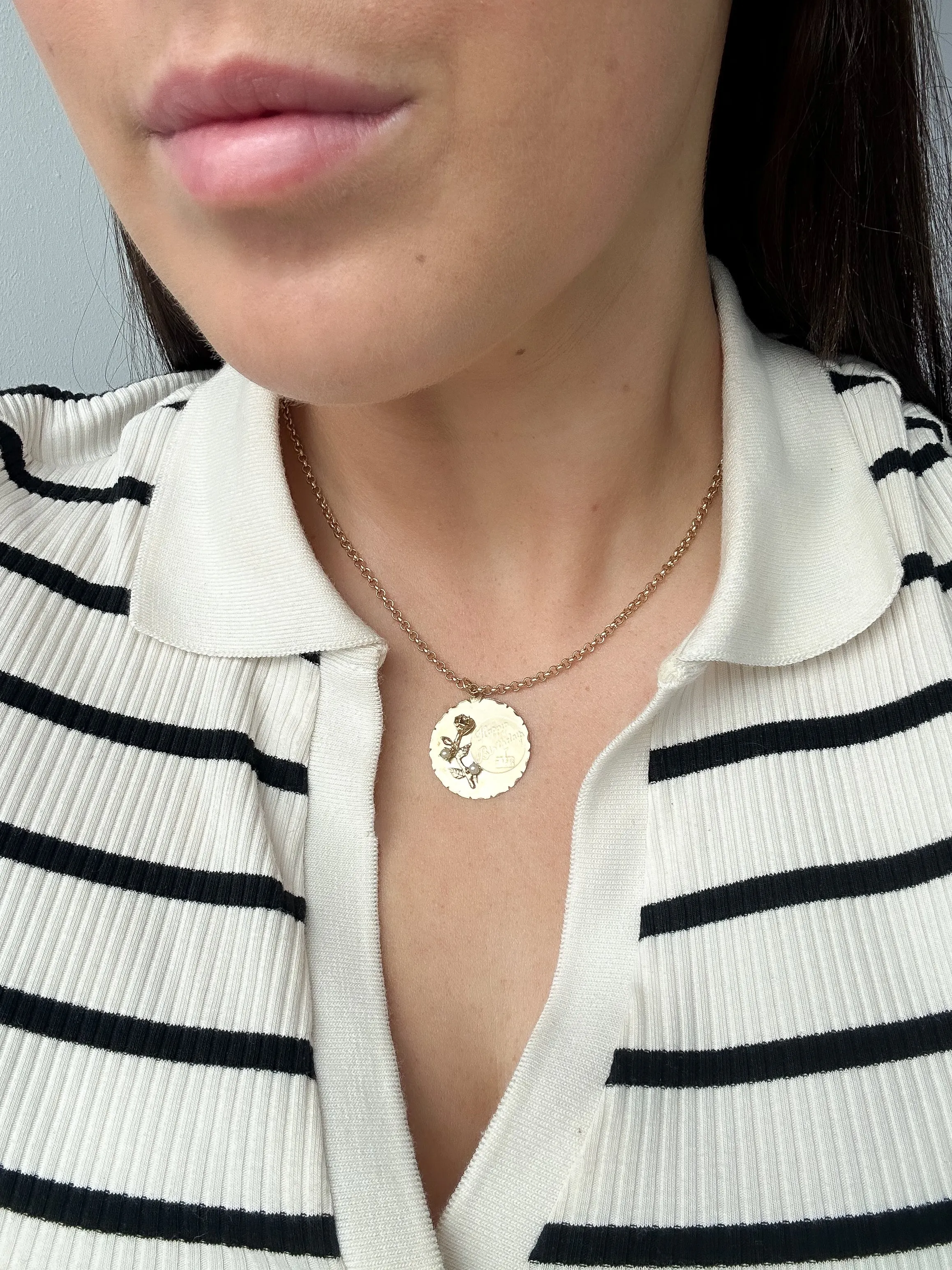 Vintage 9ct Yellow Gold Happy Birthday Round Disc Charm