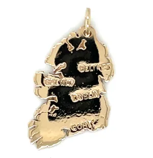 Vintage 9ct Yellow Gold Map of Ireland Pendant with Locations