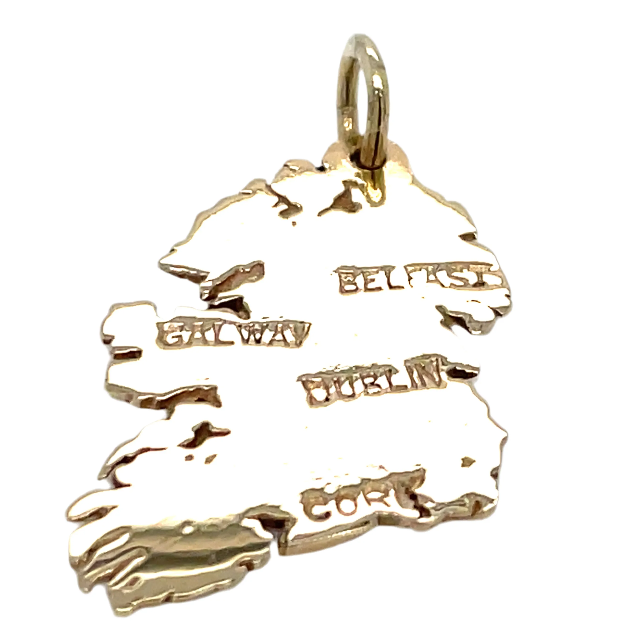 Vintage 9ct Yellow Gold Map of Ireland Pendant with Locations