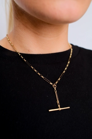 Vintage 9ct Yellow Gold Mixed Oval Link T-Bar Necklace