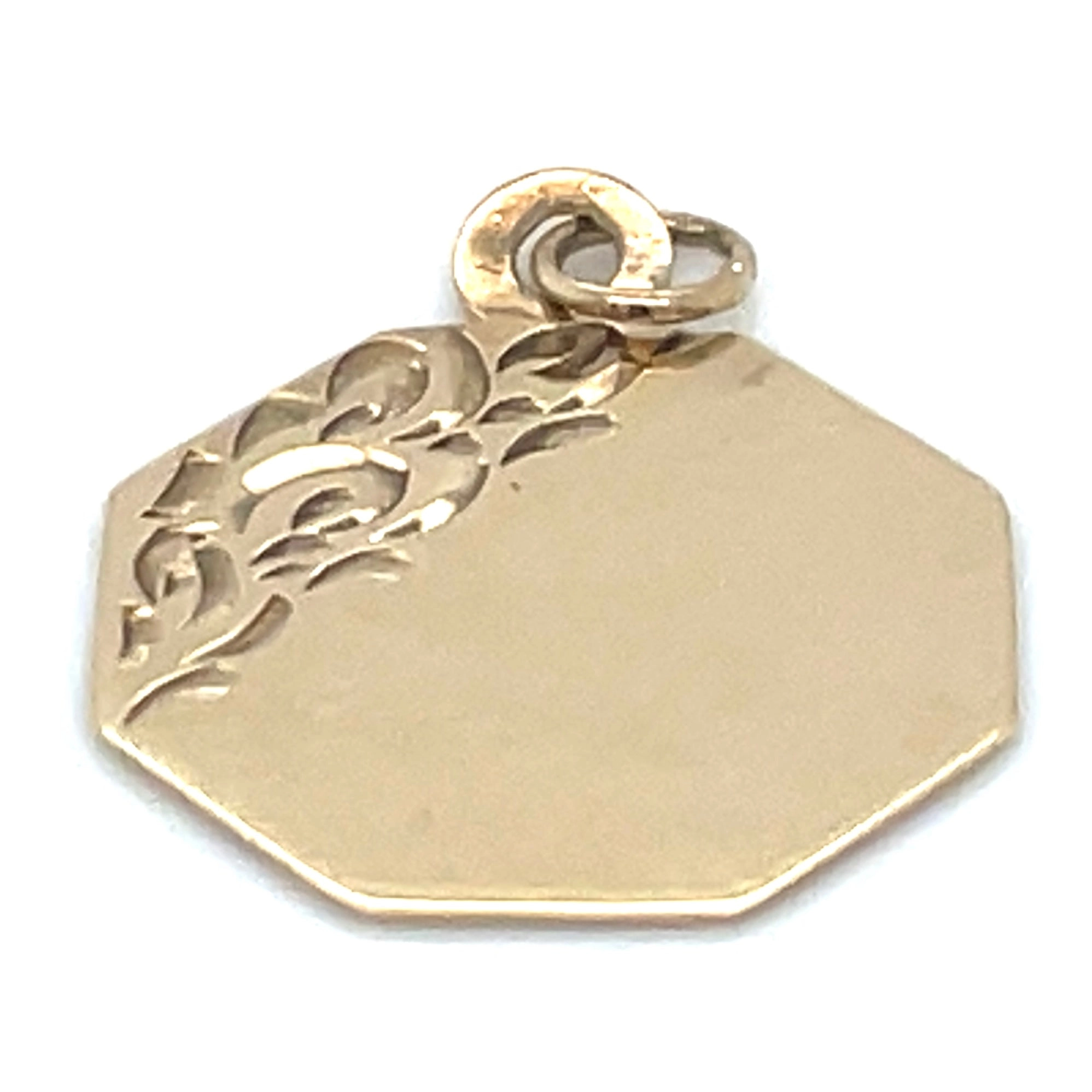 Vintage 9ct Yellow Gold Octagon Pendant With Detail Design