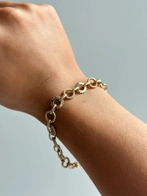 Vintage 9ct Yellow Gold Oval And Round Twisted Link Bracelet