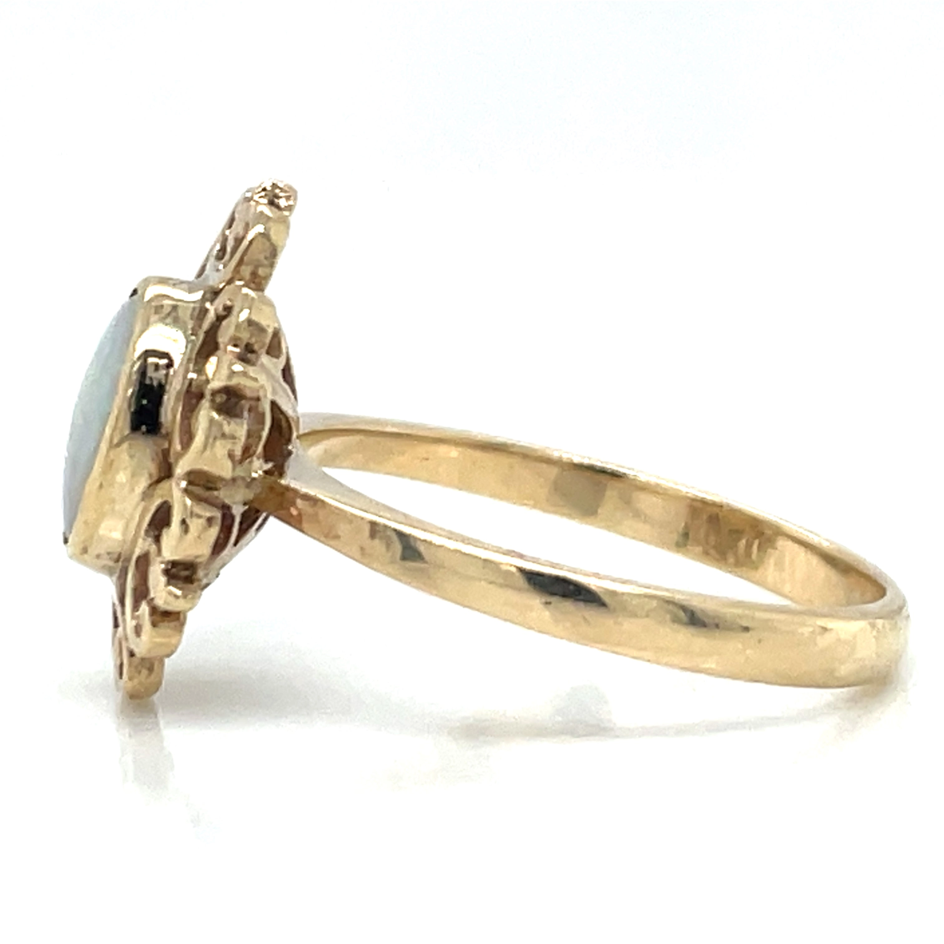 Vintage 9ct Yellow Gold Oval Opal With Detailed Halo Ring