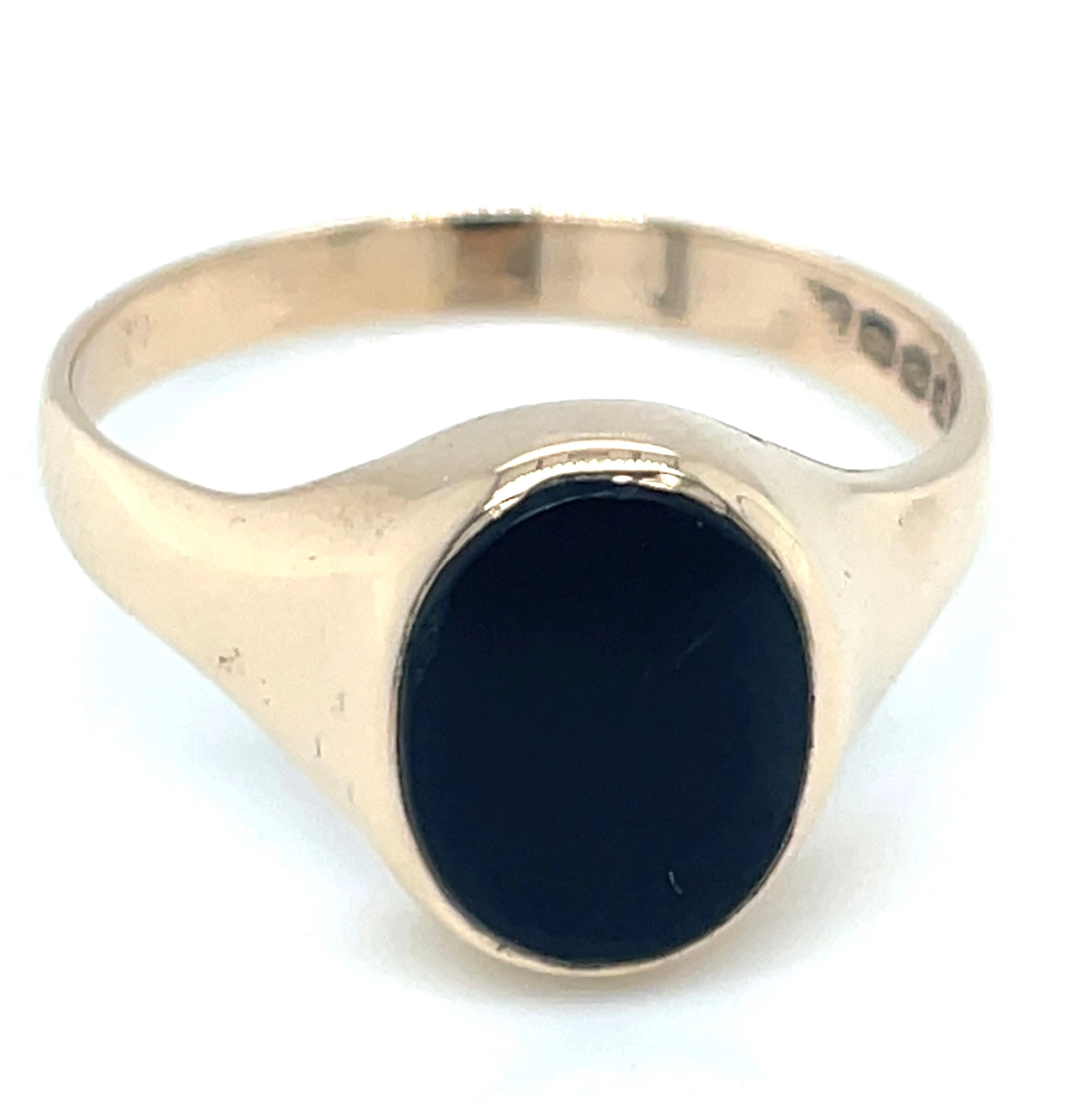 Vintage 9ct Yellow Gold Simple Oval Black Onyx Ring