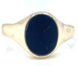 Vintage 9ct Yellow Gold Simple Oval Black Onyx Ring