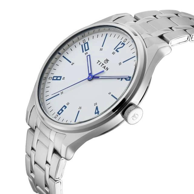 Workwear Men White Dial & Stainless Steel Strap