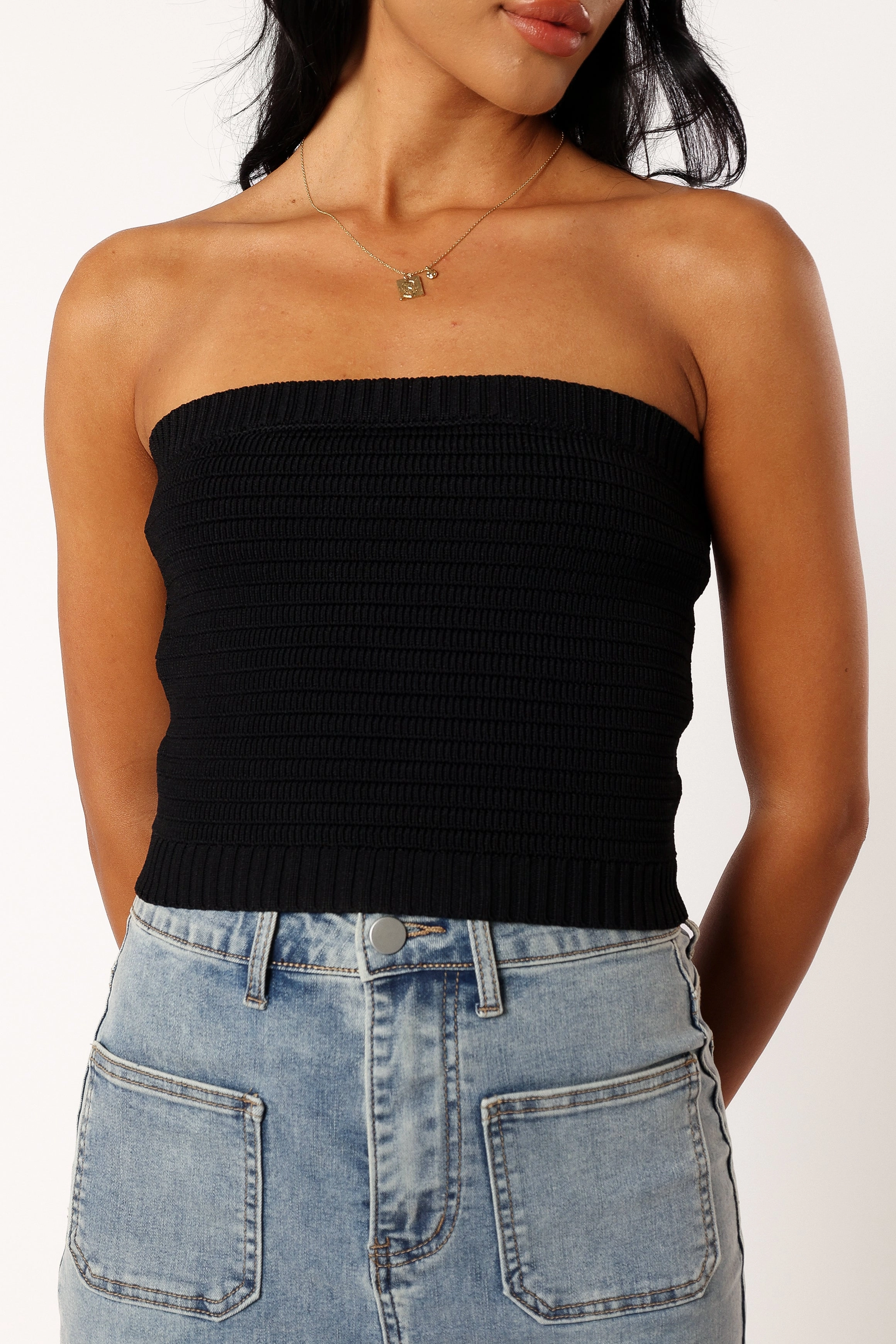 Zia Strapless Knit Top - Black
