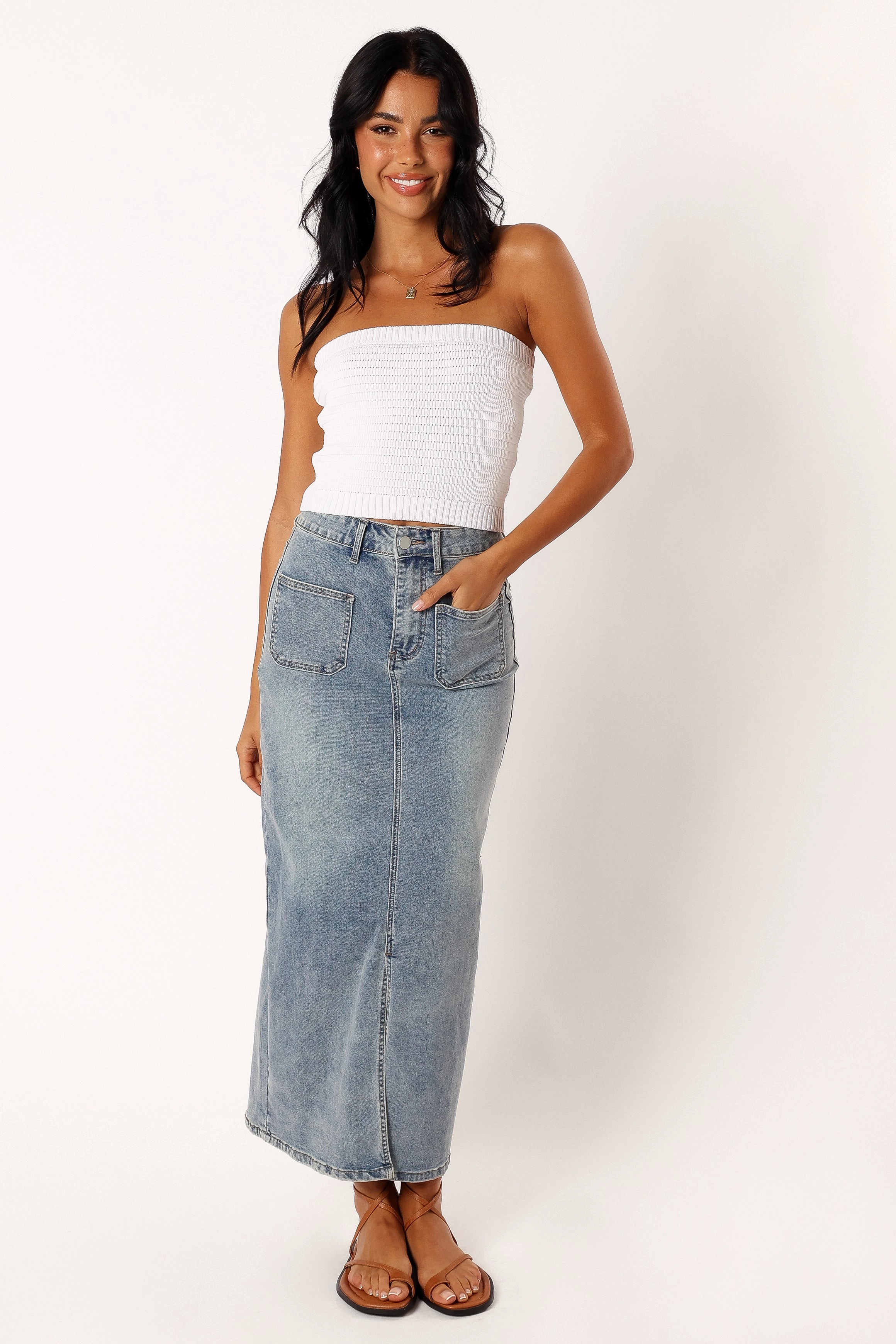 Zia Strapless Knit Top - White